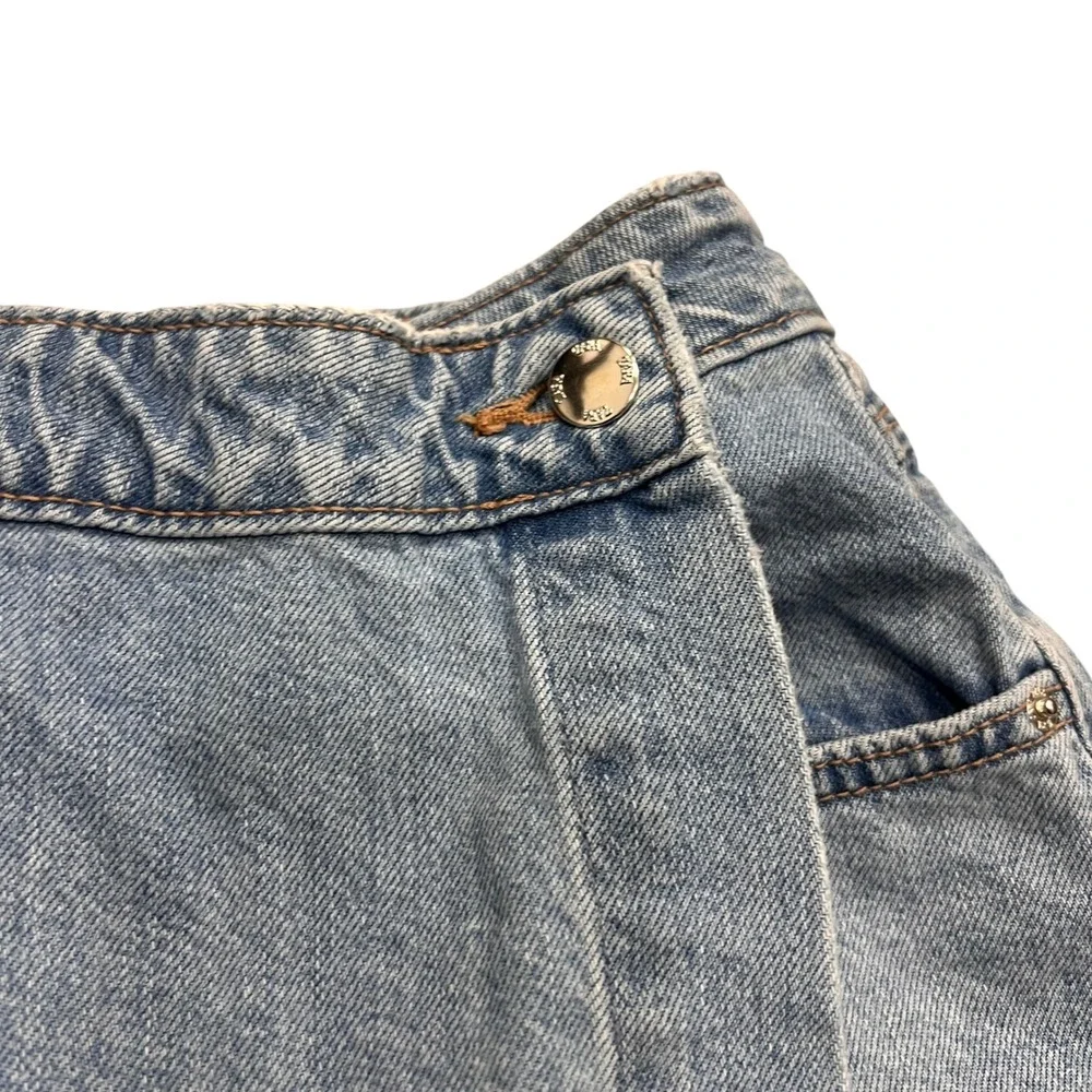 Zara‎ Womens Light Wash Denim Wrap Front Skort Blue High Waisted Size S